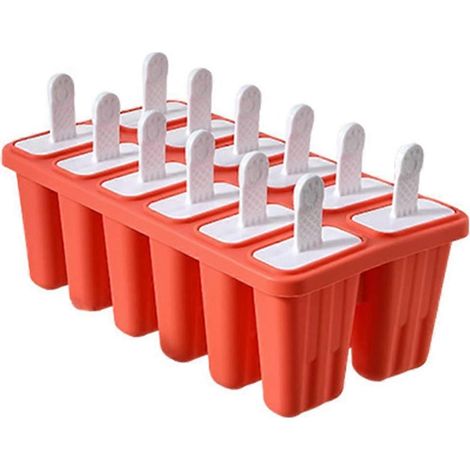 Moule à glace en silicone à 12 cavités, réutilisable, plateau à glaces, adapté aux desserts glacés maison, rouge. (1/5)
