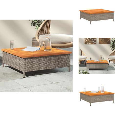 Table de jardin gris 70x70x25 cm résine tressée et bois acacia - Table De Jardin - Table Extérieure - Mobilier De Jardin - Table Ronde - Table Rectangulaire (1/5)