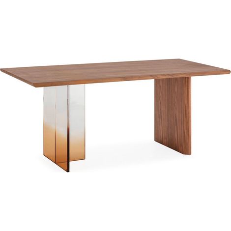 Table à manger noyer et méthacrylate - Noyer, transparent, ambre (1/5)