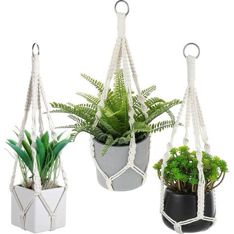 3 Pezzi Supporto Macramè per Vasi da Fiori, Sospensione Piante in Cotone, Appendere Piante per Interno Esterno Balcone Decorazione Giardino Stile Bohémien (1/5)