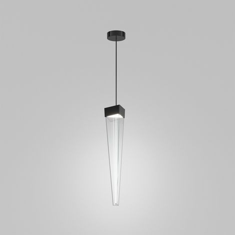 Stalactite Lampada a sospensione di design a LED, diffusore piramidale in vetro trasparente, struttura in metallo nichel nero lucido 12W 2700K