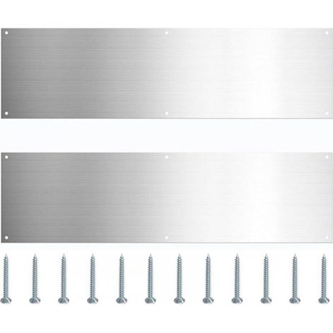 Lot de 2 plaques de seuil de porte en acier inoxydable, panneau de protection de bas de porte en métal, plinthe résistante aux rayures avec vis pour portes intérieures et extérieures (1/5)