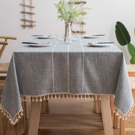 Nappe rectangulaire coton lin - 1 pièce, Gris clair 140x200cm lavable imperméable - Couleur gris clair Étiquette (1/4)