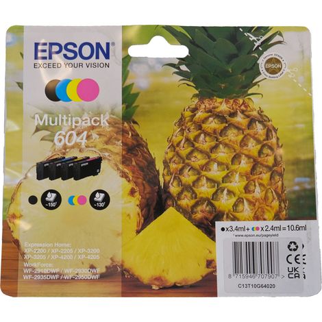 Pack Epson 604 de 4 cartouches 1 noir et 3 couleurs pour imprimante jet d'encre (1/2)