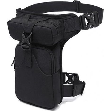 Sacoche de cuisse pour moto et vélo, grande capacité, sac banane unisexe avec rangement pour outils et accessoires, sacoche pratique pour activités extérieures, noir (1/5)