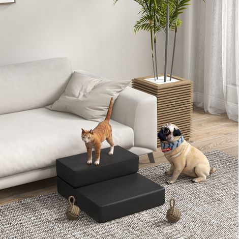 Faltbare Haustiertreppe mit 2 Stufen, 45 x 39 x 20 cm, schwarz, OKMYHOME (1/5)