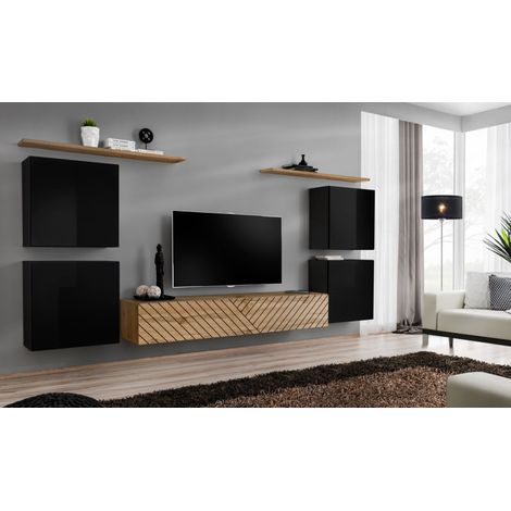 Ensemble de 7 meubles muraux "Switch IV " pour TV en bois - Beige et Noir - L 320 x H 160 x P 40 cm - Livraison gratuite