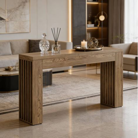 Table console 150 x 30 x 80 cm marron, effet bois, style campagne, MDF, MEUBLIV (1/5)