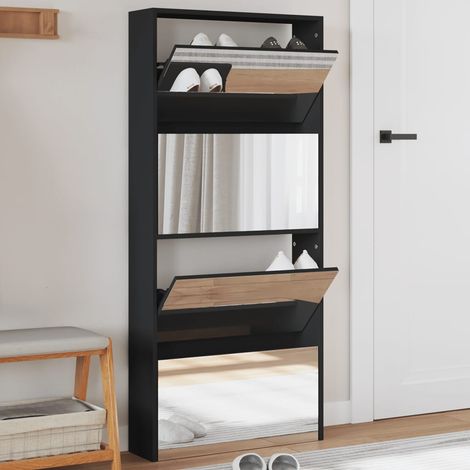 Schuhschrank mit Spiegel 4 Fächer Schwarz 63x17x134 cm vidaXL455530