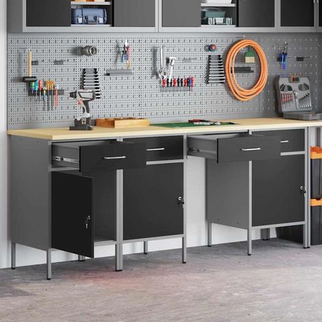 Werkbank mit Speicher 4 stk. Schwarz Ingenieure Holz und Stahl vidaXL