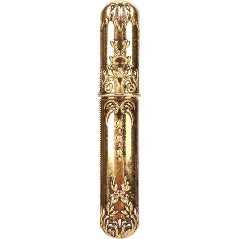 Étui à aiguilles vintage gravé motif stéréoscopique, tube de rangement élégant pour aiguilles, accessoire de couture DIY doré. (1/5)