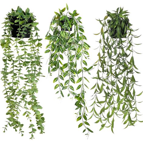 Plantes suspendues styles mixtes 3 pièces, fausses plantes pour décoration murale intérieure, artificielles (1/5)