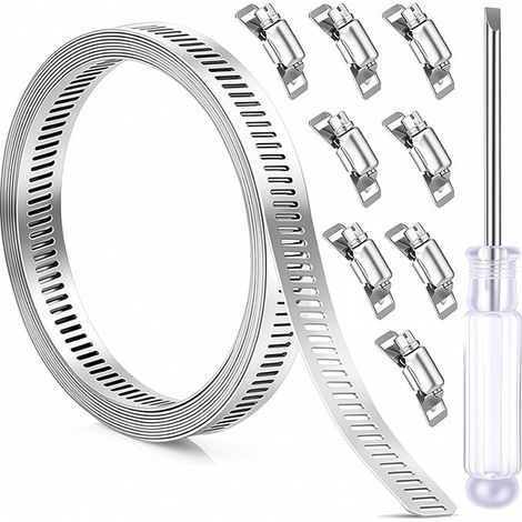 Collier de Serrage Inox 304, Collier Serrage Inox Métallique Fixation Réglable Colliers de Serrage Tournevis pour Tuyaux, Gaz, Auto (1/5)