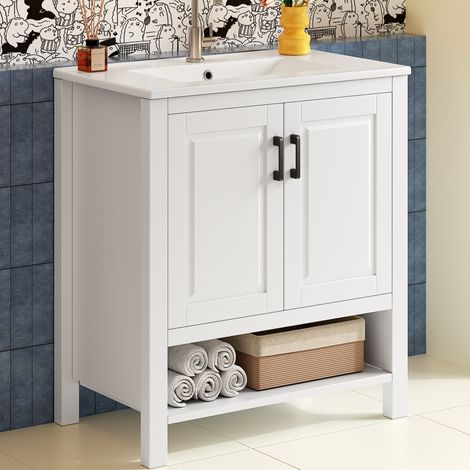 Meuble Sous Vasque avec 1 Porte et Niches Ouvertes, Vasque en Céramique Intégrée, Salle de Bain, 76,5 × 47 × 83 cm (1/5)