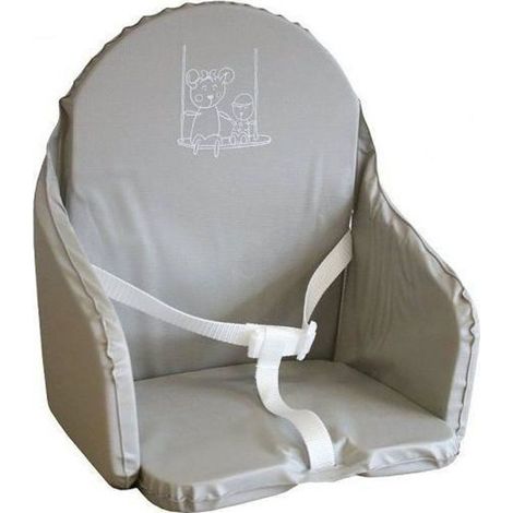 Cojín para silla alta LOOPING en PVC impermeable, gris claro, con correas, fabricado en Francia, hasta 15 kg