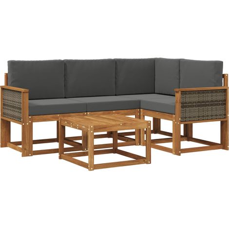 Set di divani da esterno 5 pz Salotto da Giardino Naturale e Antracite Poliestere (1/5)
