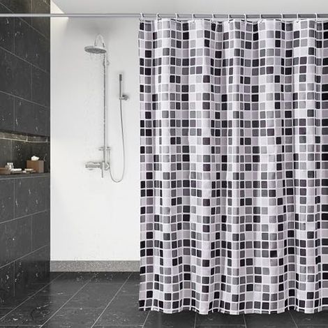 CSPARKV Quick Dry Shower Curtain, Waterproof Polyester Fabric Shower Curtain Machine Washable, Semi-Transparent Bathroom Curtains with 12 Hooks 180 x 200cm Mosaic (1/4)