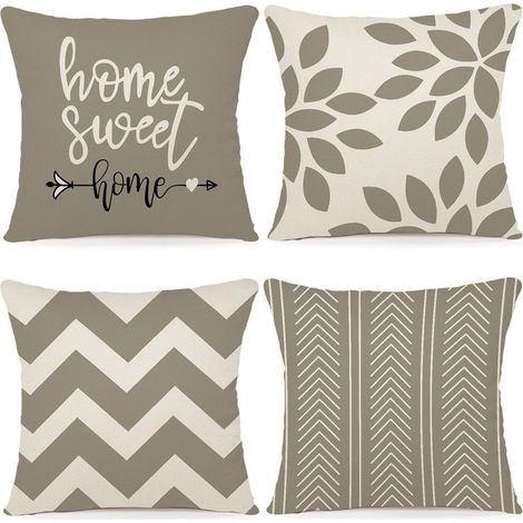 Lot de 4 Taie d'oreiller,Lin,45x45cm,Fermeture invisible,Décoratif,Salon,Chambre,Jardin (1/5)