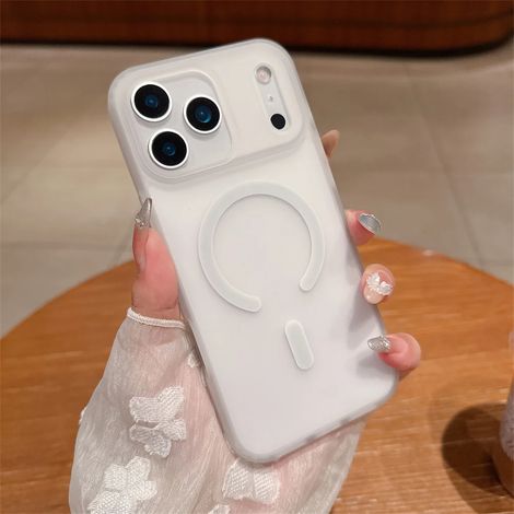 (iPhone 12 Pro Max, Blanc) Étui de chargement sans fil MagSafe transparent mat pour iPhone