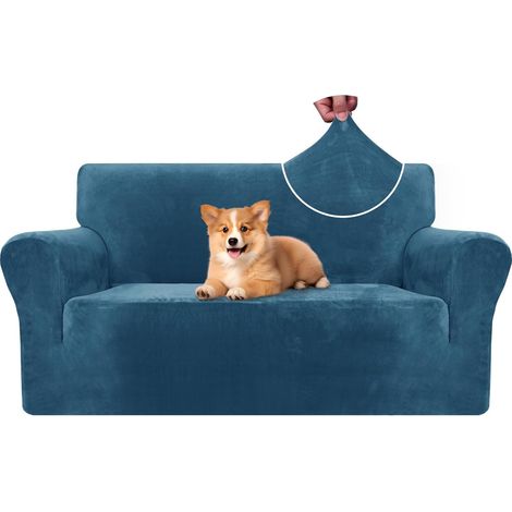2-Seater Velvet Sofa Cover, Stretch Sofa Cover with Armrests, Universal Sofa Cover, Anti-Skid, Anti-Animal Hair Protection, Washable, Peacock Blue (1/5)