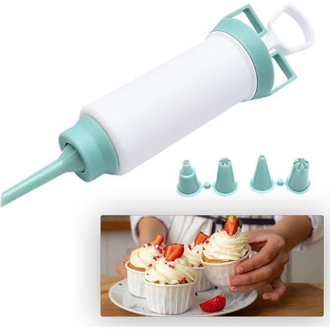 Seringue à glaçage pour la cuisson - Seringue à beignets - Set de seringues à crème - Seringue à garnir - Décoration de dessert - Avec 5 douilles pour cupcakes, donuts, biscuits, pâtisseries