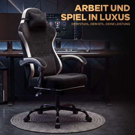 Chaise gaming ergonomique noire et bleue inclinable 90°-135° avec repose-pieds - CHICFURN (1/5)