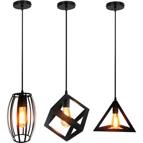 3 Pacchi E27 Metallo Moderne Lampada a Sospensione Metallica Lampada da Soffitto Creativa Gabbia Lampadario per Camera da Letto Cucina Soggiorno- Nera (1/5)