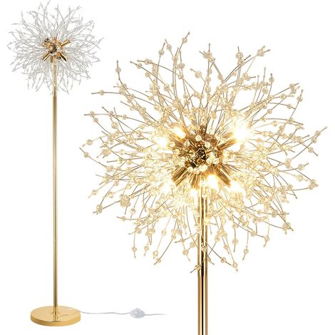 Lampadaires Modernes, Luminaire en Cristal Doré pour Salon, Lampadaire à 8 Ampoules avec Interrupteur au Pied, Hauteur 172 cm, Luminnaire en Verre et Métal, Luminaire Doré pour Chambre à Coucher (1/5)