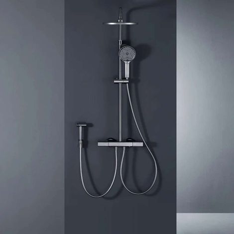 Colonne de douche murale gun métal Ø20cm, Siempre (1/5)