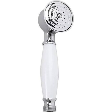 Pommeau de douche anti-calcaire en argent avec poignée en céramique blanche - Ensemble complet pour salle de bain - OUYLAF (1/5)