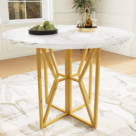 Mesa comedor redonda de MDF efecto mármol dorado OKMYHOME (1/5)