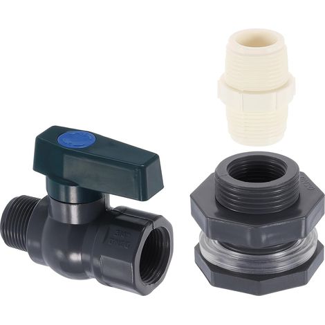 1 Ensemble Pluie Baril Robinet Kit, Plastique Pluie Baril Robinet avec 3/4" GHT Cloison Raccord, Beige Tuyau arrosage Adaptateur pour Réservoir Eau Aquarium, Gris (1/5)