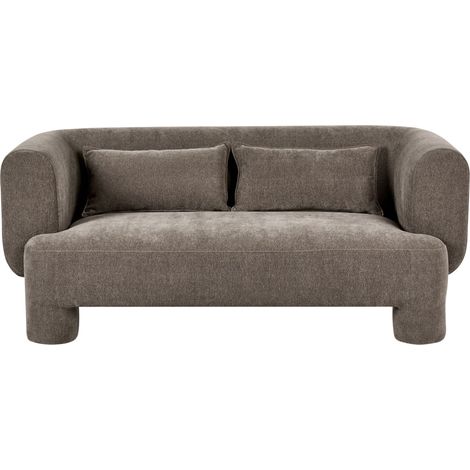 3 Seater Sofa Brown Fabric Upholstery Plush Texture Cylindrical Legs Organic Style HOGBO