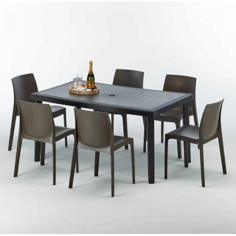 Mesa Rectangular Negra 150x90 cm y 6 Sillas De Colores Enjoy