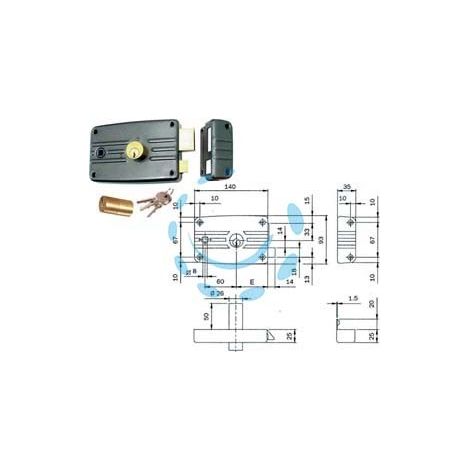 SERRATURA APPLICARE PORTE FERRO QUADRO CIL.FISSO S/ALETTA 485/486 - mm.60 DX (485603)