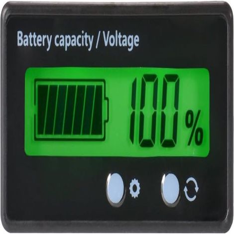 Indicador LCD de capacidad de batería, compatible con baterías selladas de plomo-ácido y litio de 12V/24V/36V/48V, con retroiluminación verde y voltímetro.
