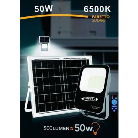 TrAdE Shop Traesio - Faretto Faro Led Solare 50watt Telecomando Ip65 Luce Bianco Fredda 6500k Fso-50w -