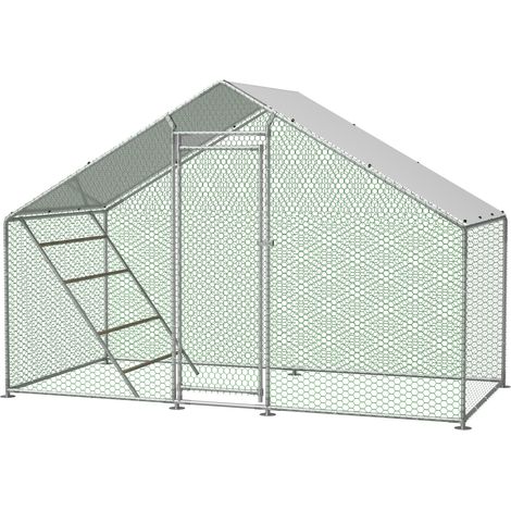 Hühnerstall mit Auslauf und Leiter aus verzinktem Stahl 303 x 157 x 200 cm, PE-Dach grau MODENUIT (1/5)