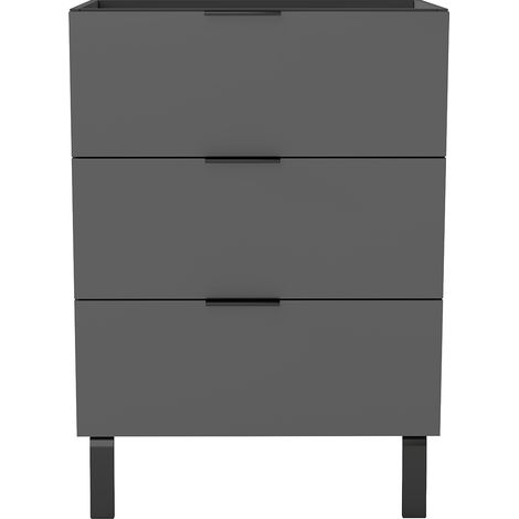 Aica Ensemble meuble de Salle de Bain 60cm avec Pieds, sans vasque, avec 3 tiroirs, Anthracite, pour vasque encastré, Style Moderne