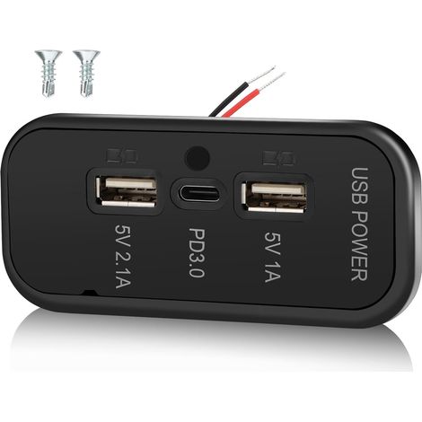 3-Port 12V RV USB Output 45.5W, Gibbab PD3.0 Type-C Fast Charging and Dual A 3.1A Port Wall Mount Panel, Automotive Car Plug Charger Adapter for RV Boat Marine Bus ATV (1/5)