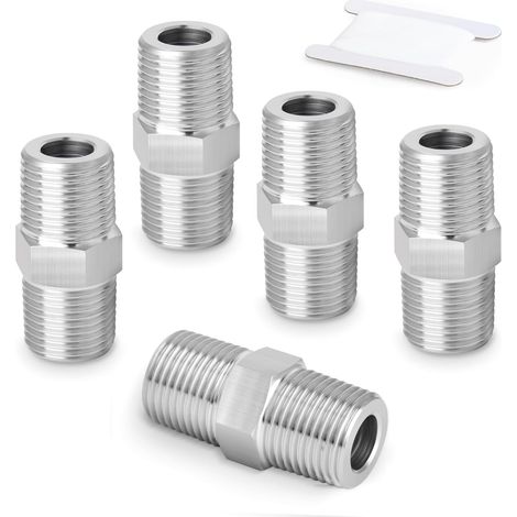 2 pièces de raccords tuyauterie à embout hexagonal en acier inoxydable 304, raccord droit adaptateur pour tuyau mâle BSP 1-1/2" x - 1"M(5Pcs) (1/5)