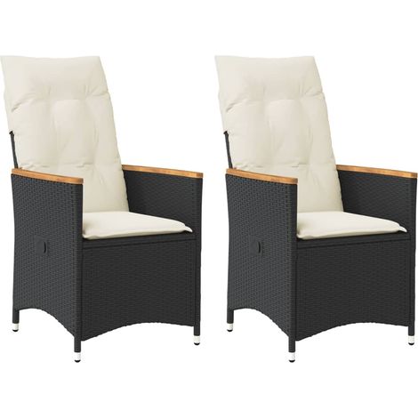 Gartensessel mit Kissen 2 Stk. Verstellbar Schwarz Poly Rattan