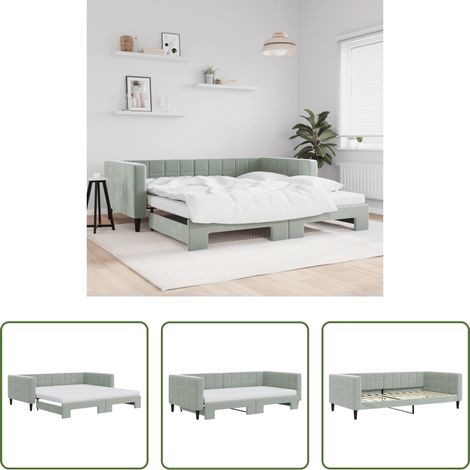 vidaXL Sofa-Bett - Tagesbett Ausziehbar mit Matratzen Hellgrau 100x200 cm Samt (1/5)