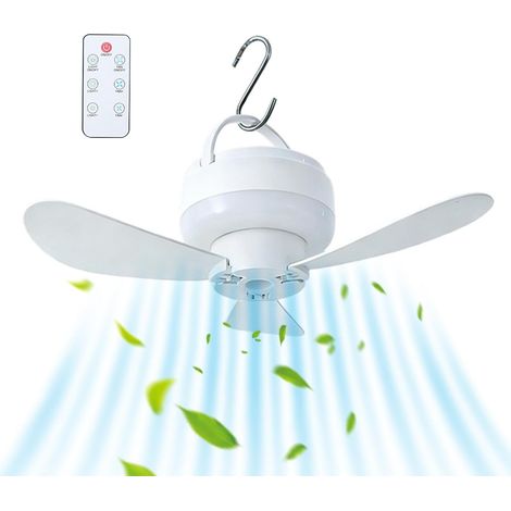 Ventilateur plafond sans fil rechargeable USB 11 cm - LED - Batterie 1800 mAh - Télécommande - 3 vitesses - Velunor (1/5)
