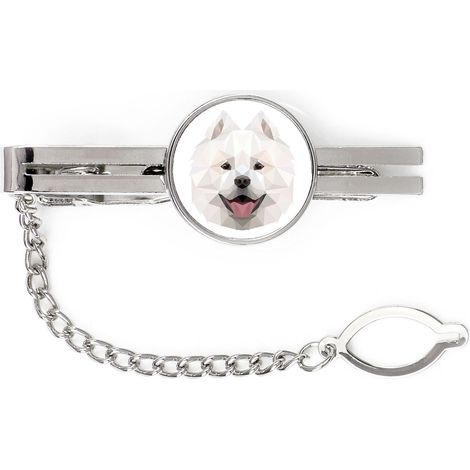 Samojede, Samoyed, Samojedskaja - geometrische Krawattenklammer mit Foto und Aufschrift Art-Dog
