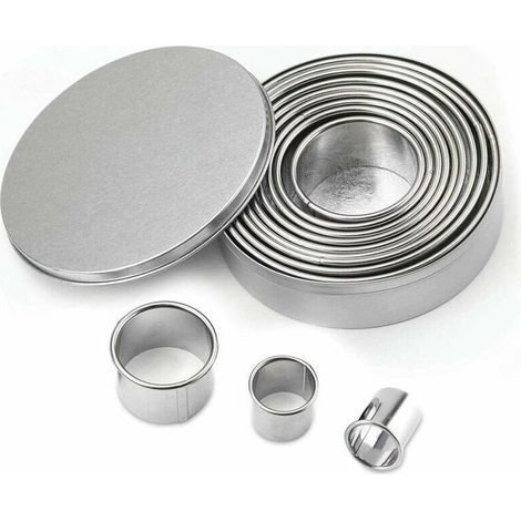 Emporte-pièces ronds en acier inoxydable 12 pièces – Tailles de 2,4 cm à 11,5 cm – Pour biscuits, pâtisseries et mini pizzas - 12PCS (1/5)