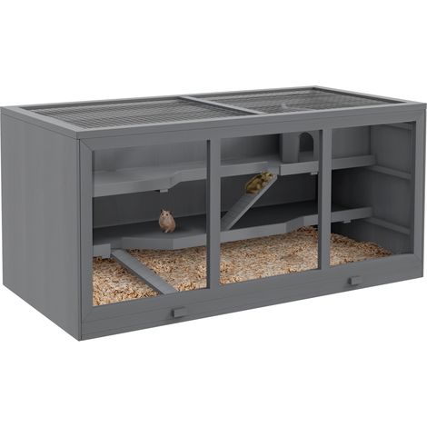 PawHut Wooden Hamster Cage, Exercise Play House Pen with Tray, Openable Top (1/5)