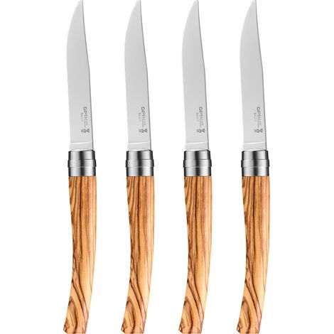 Coffret 4 Couteaux de Table Chic Olivier Lame Traditionnelle Yatagan Acier Inox Manche Bois d'Olivier Fabrication Française (1/5)