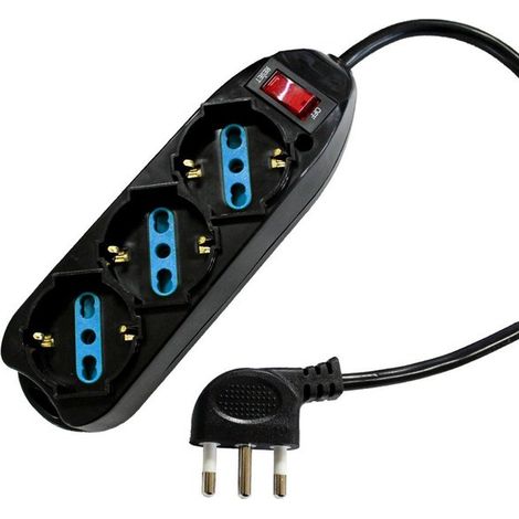 Multipresa Ciabatta Elettrica Con 3 Posti Prese Schuko 10/16A Colore Nero Interruttore Spina 10A Laterale Cavo 1,5M Nero