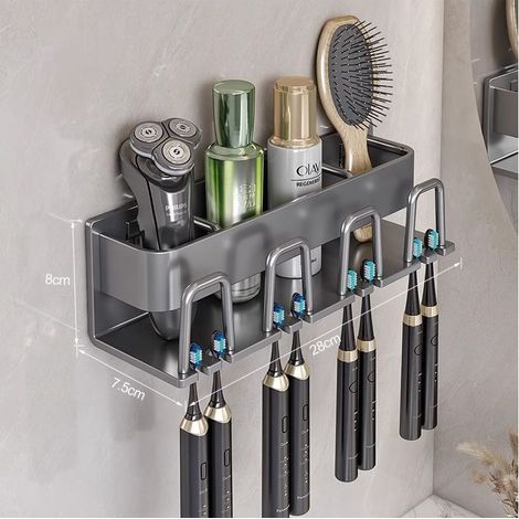 Wall-mounted toothbrush holder, bathroom organizer, no drilling required, toothbrush head holder for 4 toothbrushes (1/5)